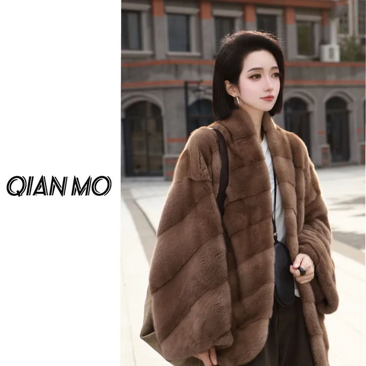 【名流派对】进口本色帕斯条斜排V领浅金水貂皮草秋冬外套52511511