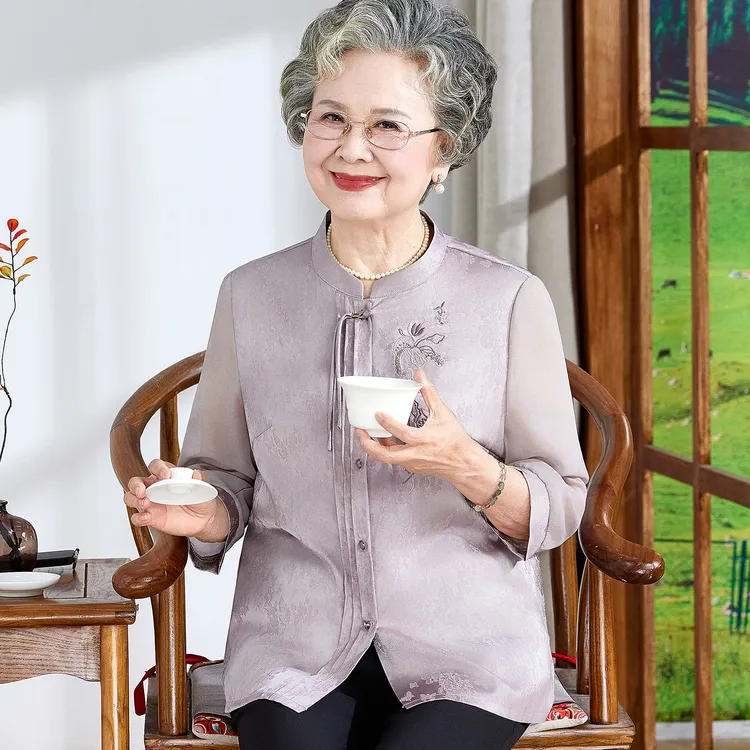 老年人妈妈夏季衬衫女2025新款奶奶夏装衬衣开衫老太太衣服新中式