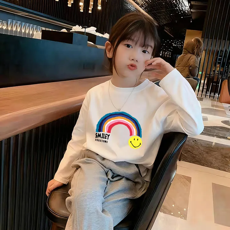 儿童纯棉长袖T恤2025春秋款宽松休闲百搭女童秋装打底衫上衣潮