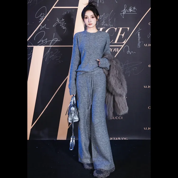 秋冬新款时髦洋气休闲套装女欧货漂亮气质灰色卫衣休闲裤运动装潮