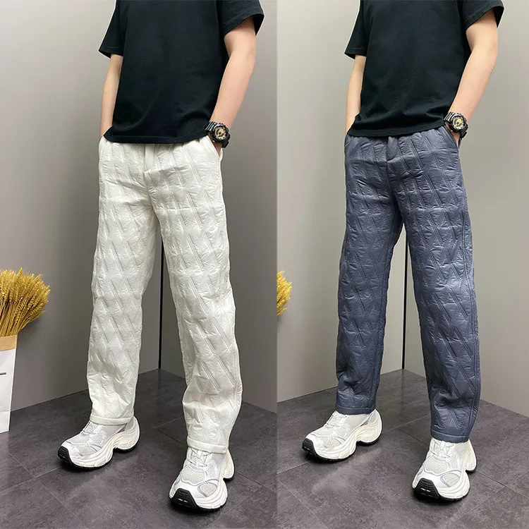 小众百搭松紧腰弯刀棉裤男秋冬加厚菱形休闲舒适松弛感阔腿裤子