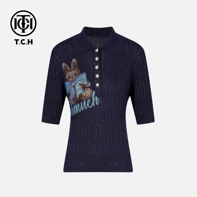 TCH私服烫钻工艺时尚休闲百搭松弛感针织衫女T75C09E5092轻奢tch