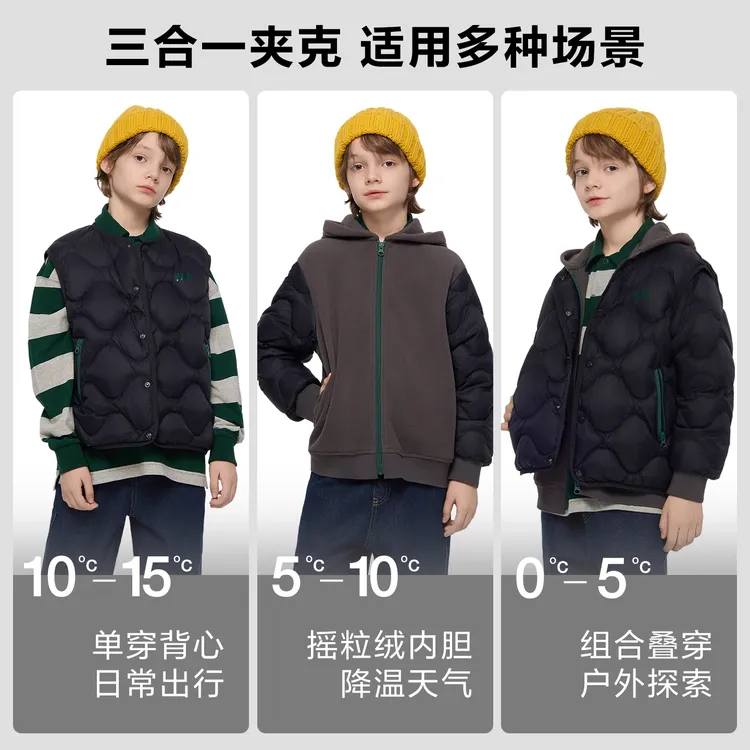 Gap男女童2025秋季新款logo摇粒绒三合一连帽羽绒服805336/805268