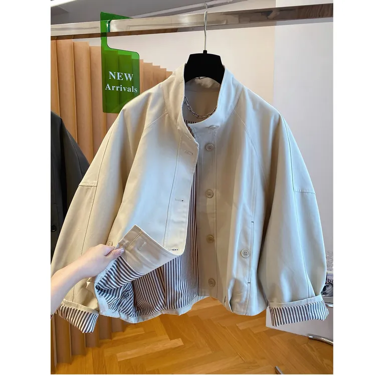 高级感韩系立领撞色工装外套女秋季新款港风休闲流行爆款夹克上衣