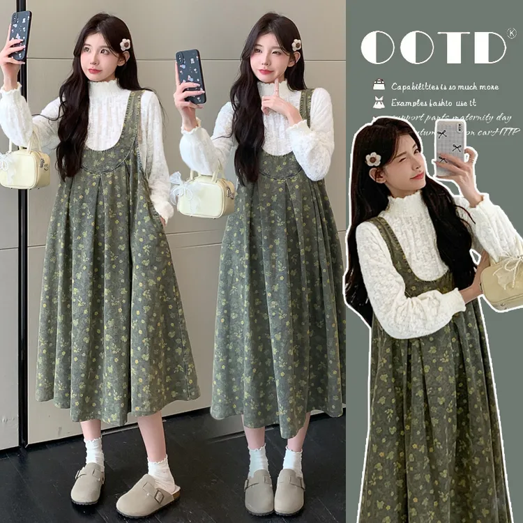 2025孕妇装新款蕾丝上衣牛仔提花韩版连衣裙碎花春秋显瘦网红时尚