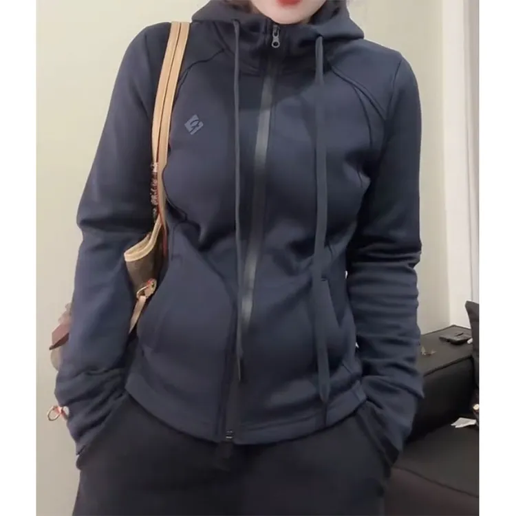 萱贝纯时尚简约运动卫衣开衫女2025秋季新款修身百搭显瘦连帽外套