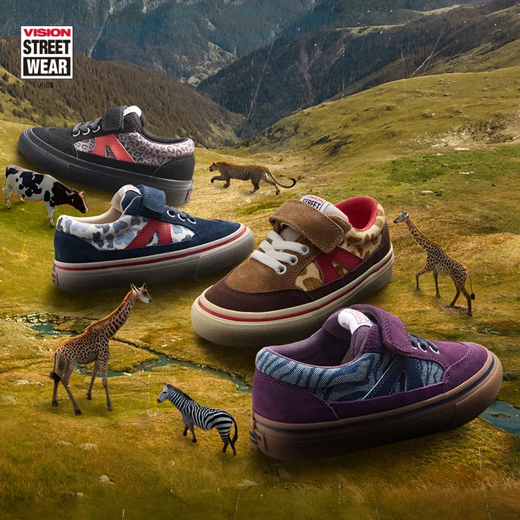 VISION 童鞋STICKY魔术贴动物纹低帮滑板鞋运动鞋秋季儿童板鞋