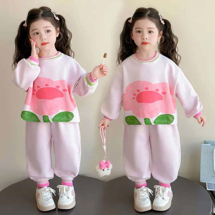 女童卫衣套装春秋款2025新款女孩时髦休闲衣服秋季宝宝运动两件套