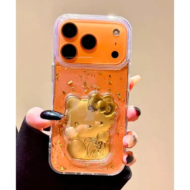 GGBond金箔招财kitty适用苹果17/16滴胶手机壳iPhone15/14软13/12