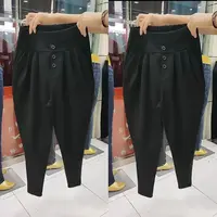 9075【凡家衣橱】春秋新款显瘦时尚长裤口袋九分哈伦裤休闲裤薄款