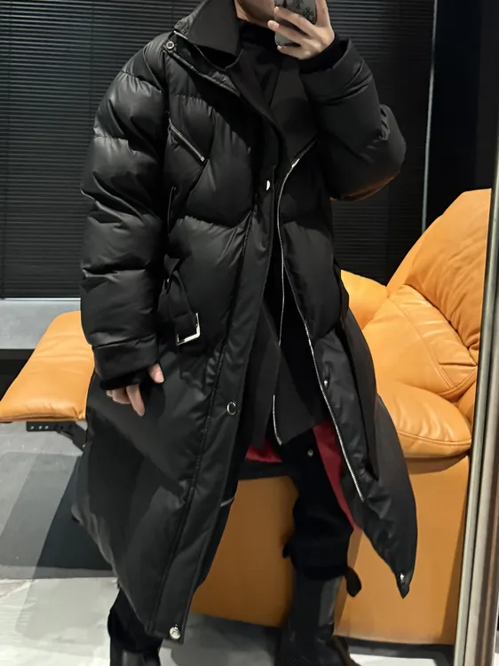 尚锋男装冬季新款时尚潮流机车风假两件百搭中长款保暖棉服外套男