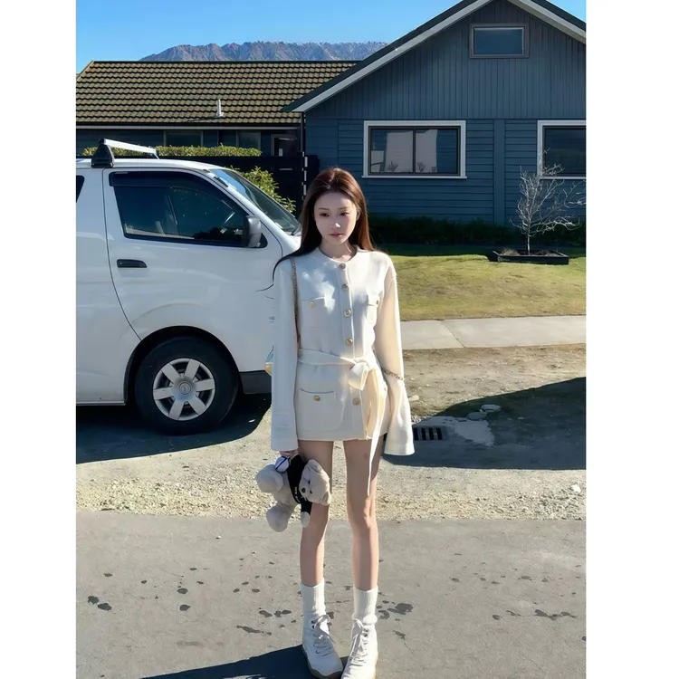 法式气质高级感小香风开衫秋新款慵懒风系带收腰外套配显瘦休闲裤