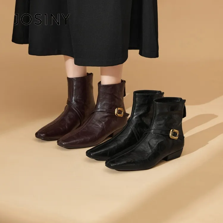 卓诗尼法式气质尖头高跟踝靴2025秋冬新款瘦瘦靴洋气复古粗跟短靴