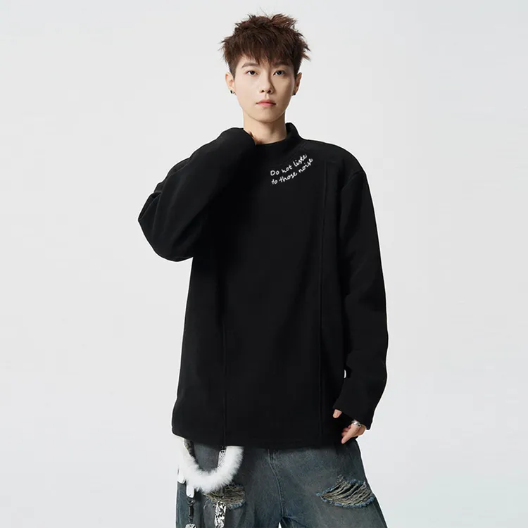 毛茸茸德绒纯色秋冬季加绒加厚长袖半高领打底衫内搭男白色T恤