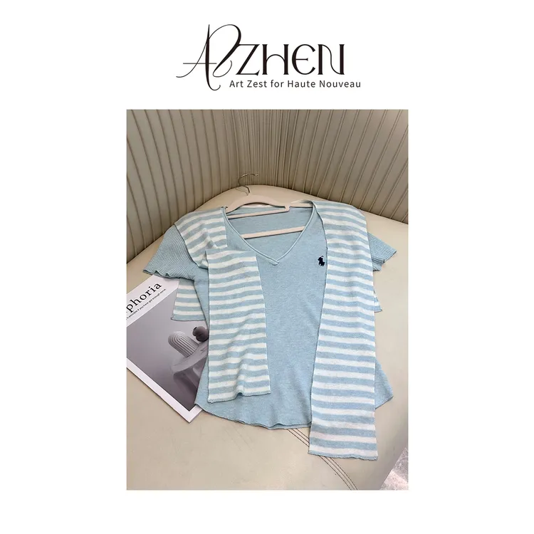 AZZHEN【尼斯游记】披肩针织两件套短袖AZ4KBT33-00上衣