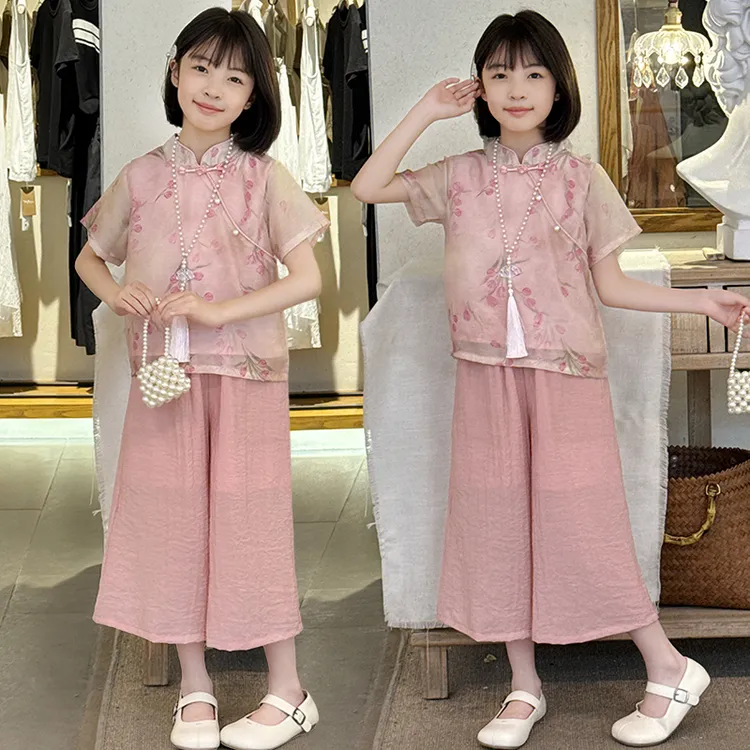 女童汉服新中式套装夏季新款中大童中国风改良夏装短袖两件套唐装