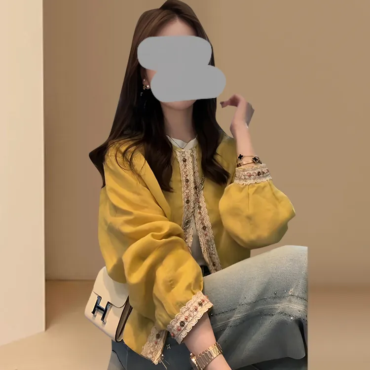 欧洲站2025春秋民族风圆领门襟蕾丝刺绣时尚显瘦小个子复古外套女