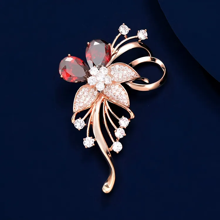 精致贺锦花胸针高档女轻奢水晶胸花设计感小众防走光别针西配饰品