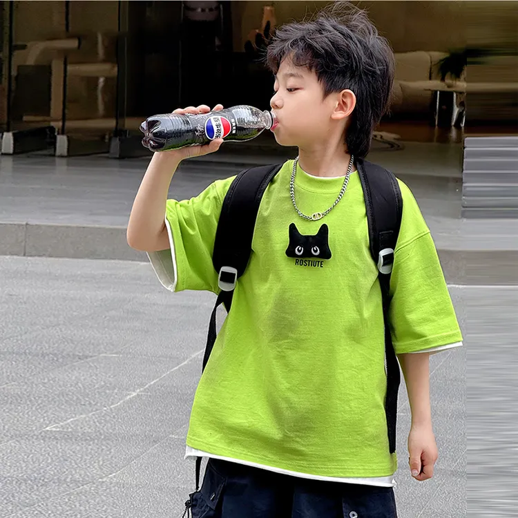 【荧光星惑】男童短袖t恤2025新款儿童中大童夏季洋气休闲上衣玩偶T