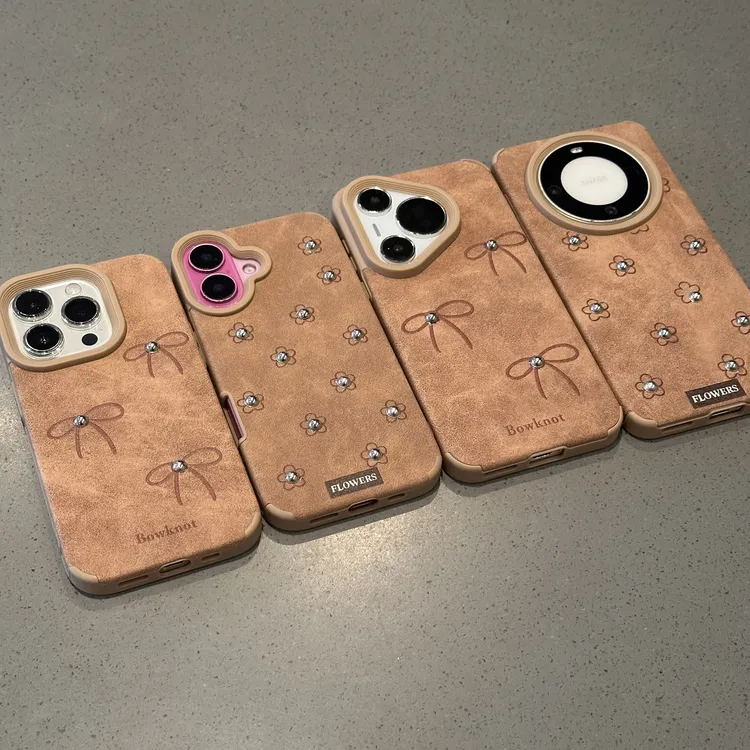 BANCA棕色蝴蝶结适用苹果16手机壳iPhone17小米15vivoppo华为P70