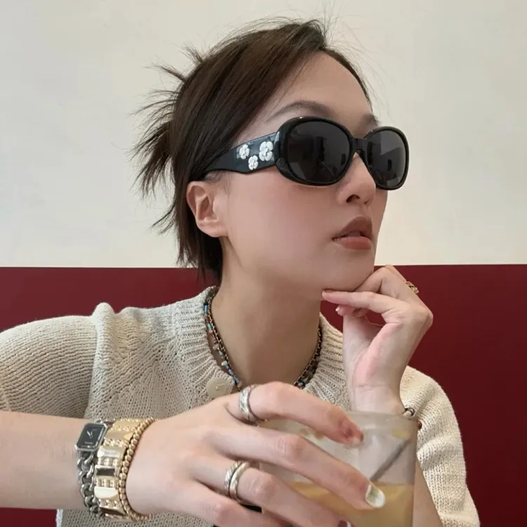 中古风复古山茶花墨镜女ins高级感大脸显瘦防紫外线太阳眼镜新款