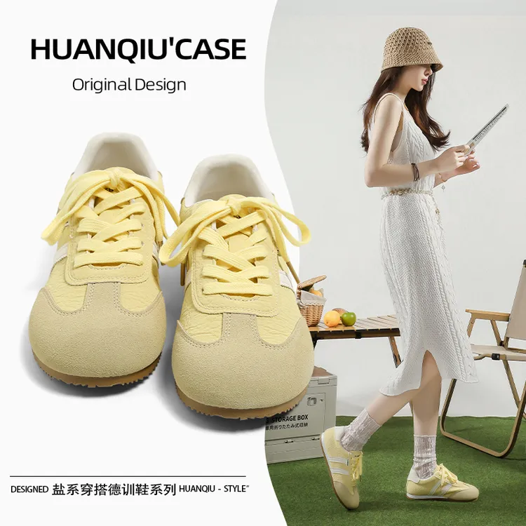 环球黄色阿甘德训鞋女2025新款冬季舒适软底百搭休闲女鞋时尚板鞋