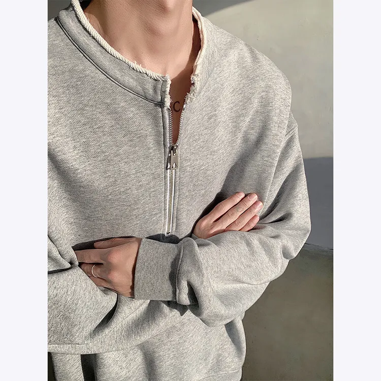 400g重磅灰色半拉链卫衣男春季美式潮牌内搭打底长袖cleanfit上衣