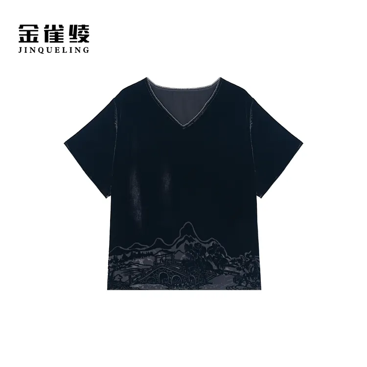 金雀绫【东方山水】100桑蚕丝丝绒烧花轻奢加宽加大小衫SZA2S469
