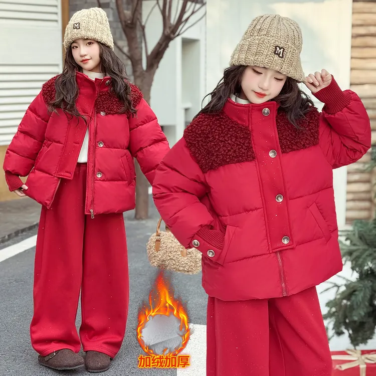 女童棉服套装冬季加绒加厚中大童2025新款洋气儿童冬款棉衣两件套