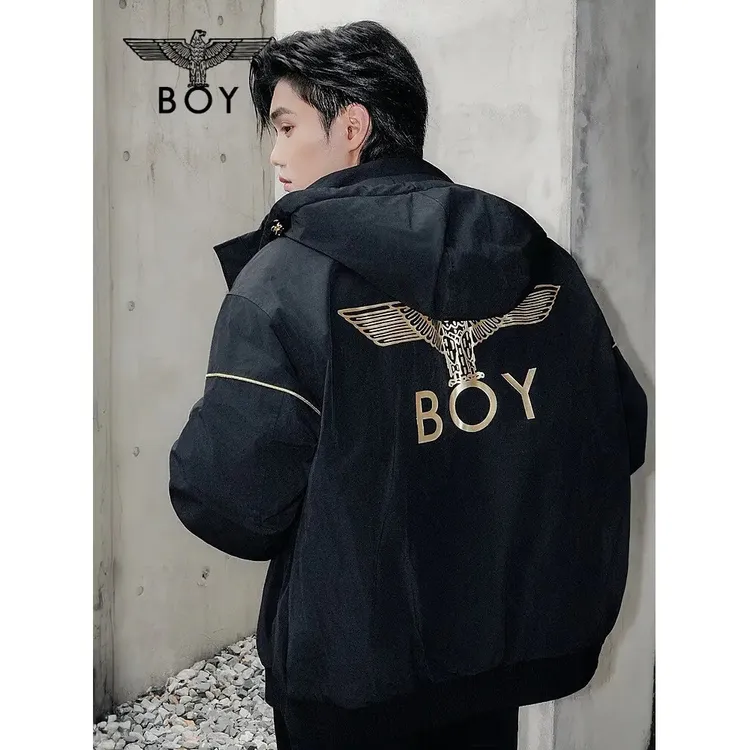 BOY LONDON【黄金法则】情侣可脱卸帽黑色短款羽绒服N28906