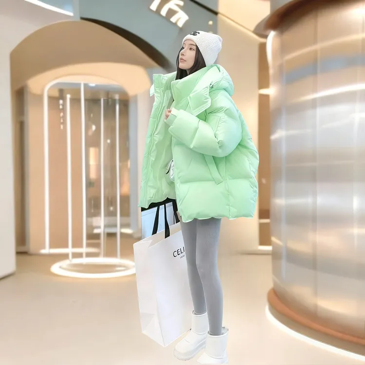 2025女装羽服女拉链常规韩版纯色保暖炫彩加厚连帽秋冬洋气