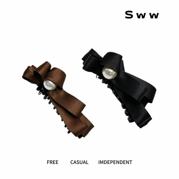 SWW法式不规则珠珠立体蝴蝶结竖着夹精致优雅香蕉夹