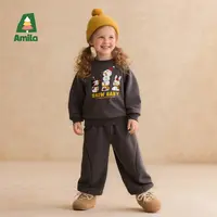 Amila秋冬小雪人加厚上衣舒适休闲裤新款儿童卫衣套装XD5KT606