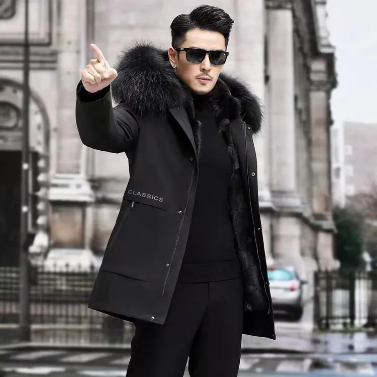 极寒｛加厚獭兔毛皮➕羽绒双内胆二合一｝男士加厚外套可拆卸内胆