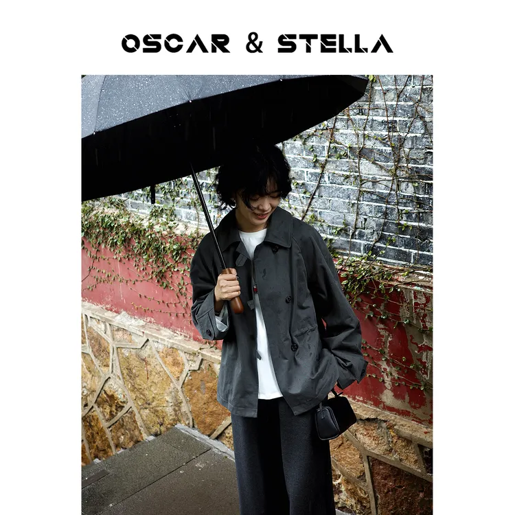 O&S【千寻】韩版纯棉休闲收腰抽绳百搭翻领短款风衣外套女春41-2210商品图