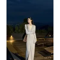 阿琳ALIN【海滨微风】绵羊毛长款开衫女慵懒风秋冬针织外套AL5IBS10