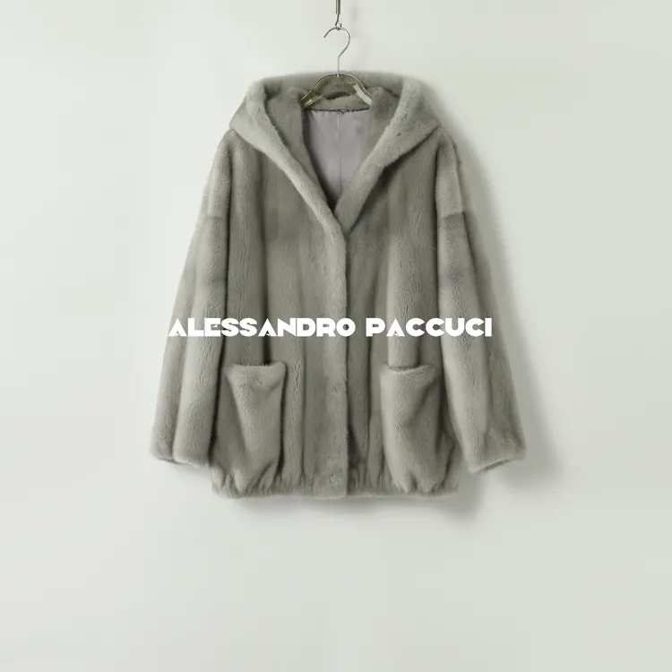 SAGA✖AP洛哥44020CS【落雪】皇冠天鹅绒蓝宝石水貂真丝连帽外套24冬