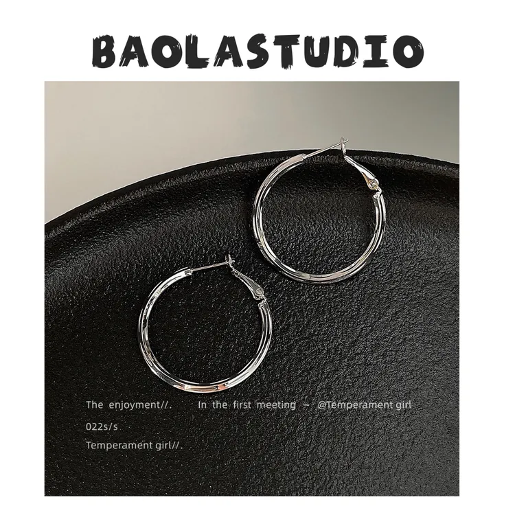 铜合金耳饰 甜酷风~925银针个性圆形耳扣高级感百搭气质夸张圆圈