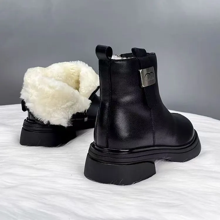 真皮厚底雪地靴女2025冬季新款时尚女士大棉棉靴圆头加绒加厚短靴