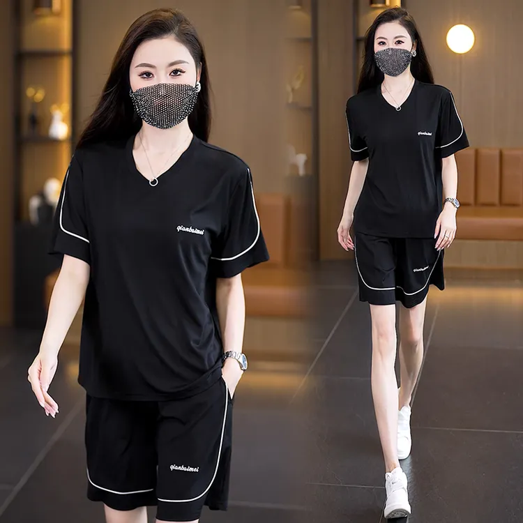 大码女装2025夏季新款休闲运动套装胖mm宽松减龄显瘦短裤两件套女