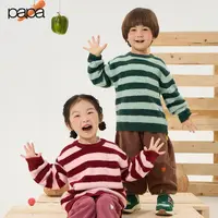 【条纹针织衫】papa爬爬新品男女童保暖磨毛条纹毛衣针织衫时尚