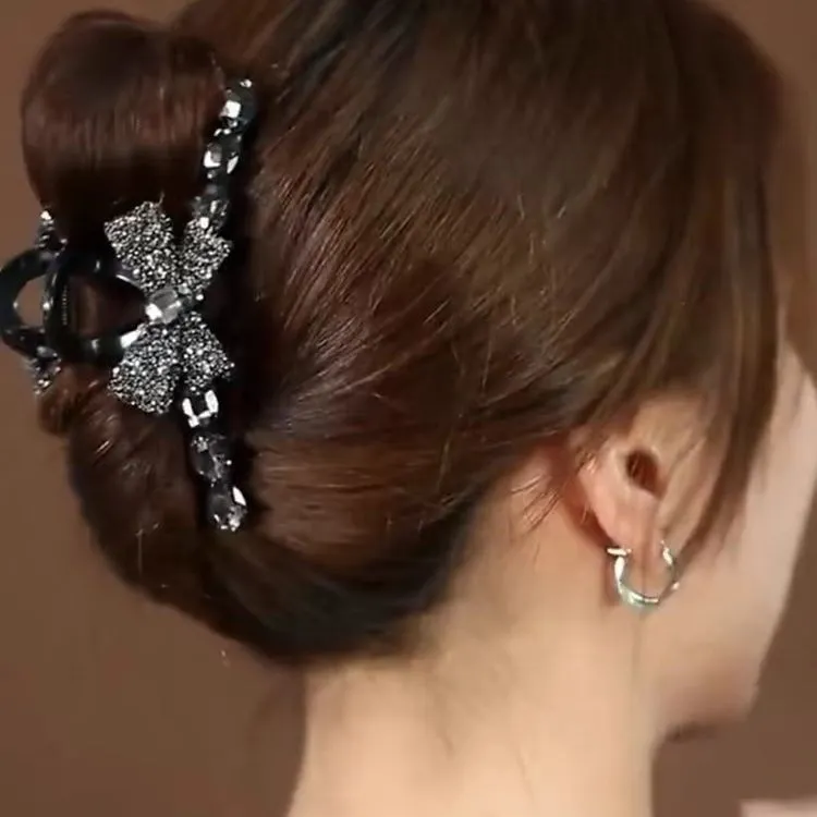 时尚气质黑色镶钻蝴蝶结抓夹女2424年新款高