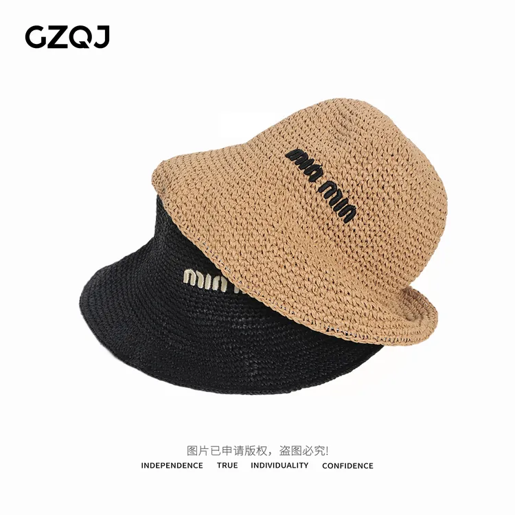 老琴私服 欧若风韩版简约字母草帽草编编织太阳帽女 9998