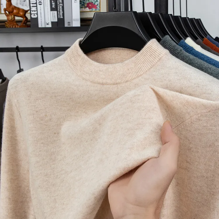 鄂尔都市秋冬款男士半高领针织打底衫纯色保暖长袖休闲毛衣针织衫