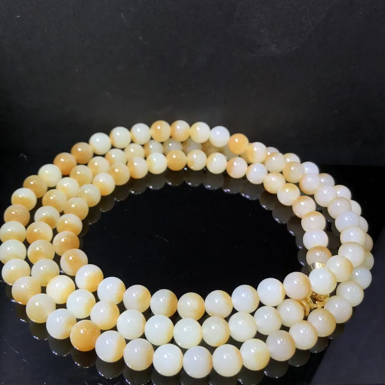 精选新疆和田玉且末糖白聚宝盆108颗8毫米圆珠手链项链手链两用款