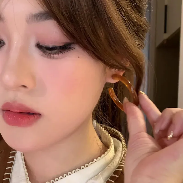 铜合金耳饰 时尚褐色C圈耳环耳钉独特造型耳饰新款耳饰