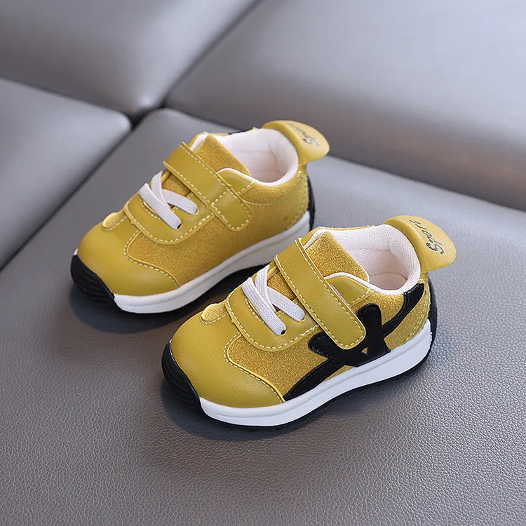 春秋季小童机能鞋皮面软底学步鞋防滑婴儿鞋拼色耐磨男女童运动鞋