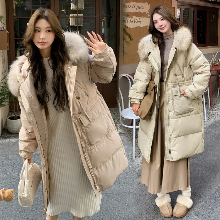 特大码羽绒服女中长款2024冬装200斤胖mm300加肥加大外套貉子毛领