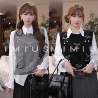 【mimius】U 26早春羊毛樱桃钉珠针织马甲+衬衫 汉服 WG12042