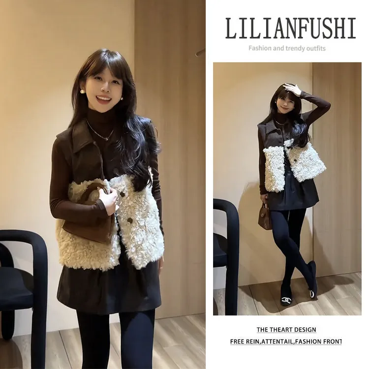 今年流行穿搭2025新款百搭马甲外套修身长袖打底衫显瘦短裙三件套